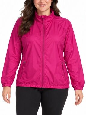 L.L.Bean Plus Size Lightweight Windbreaker 2X Hot Pink Hood